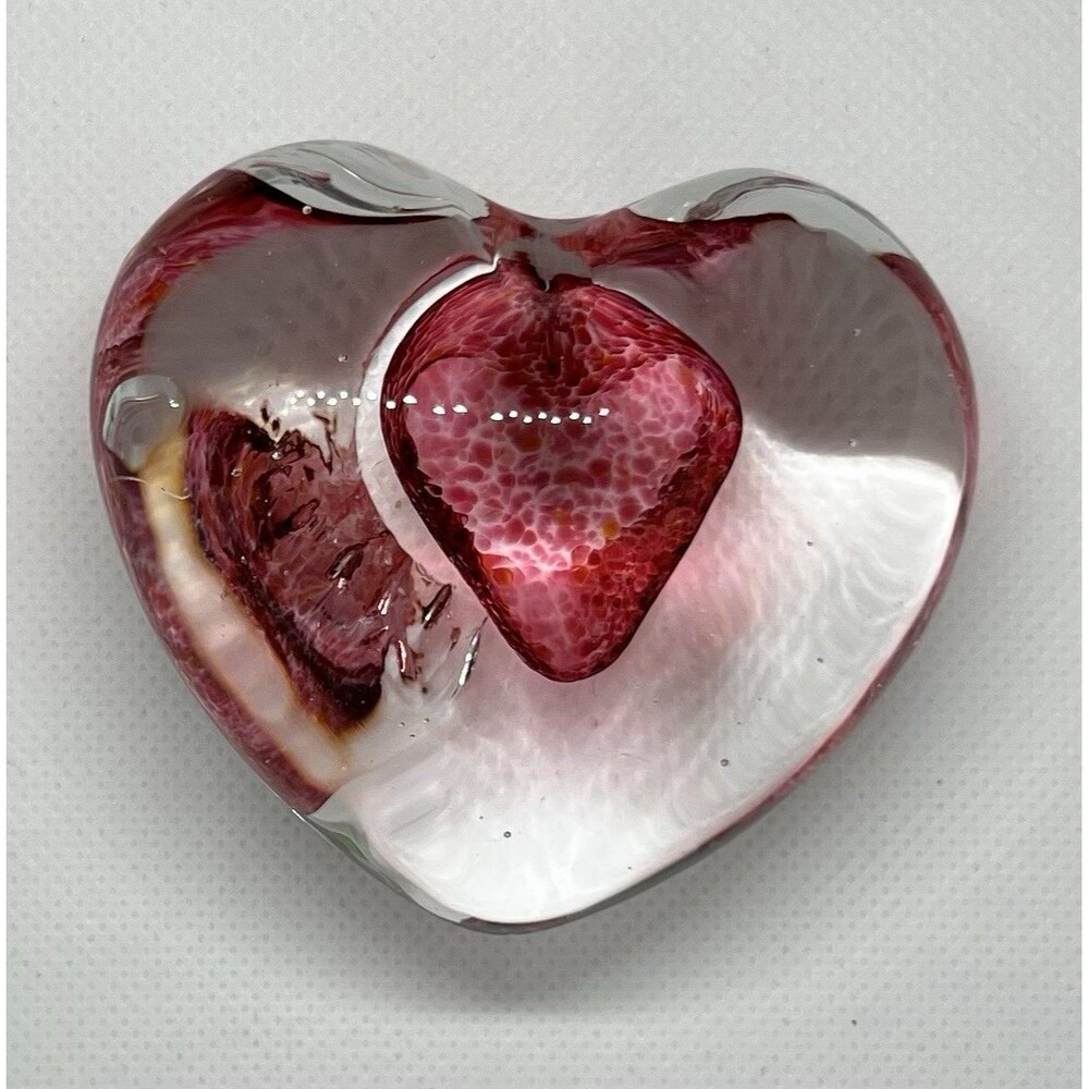 VTG Glass Heart Paperweight  Blown Art Glass Heart Paperweight Murano  Style - Picture 3 of 5
